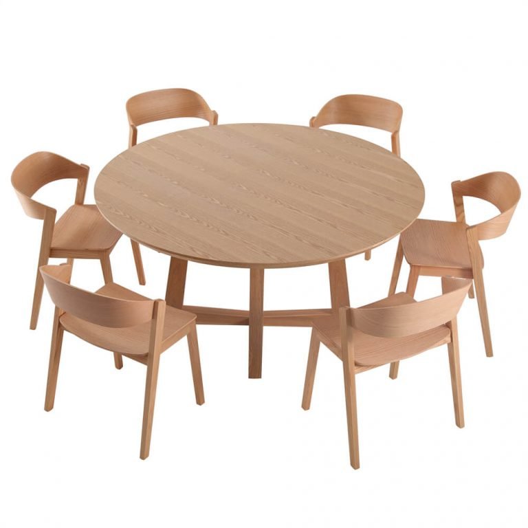 6 Seater Dining Set – Sloan Round Timber Dining Table & Moooi Dining Chair